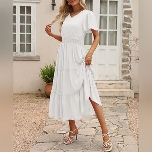 Lillusory Smocked Flowy Tiered Maxi Beach Dress Medium - New With Tags